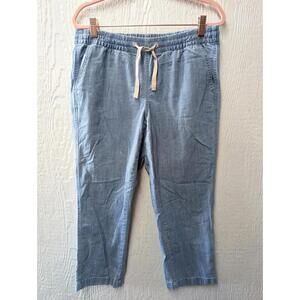 LL Bean Favorite Fit Pants Wide Leg Chambray Relaxed Drawstring Size 8 Petite